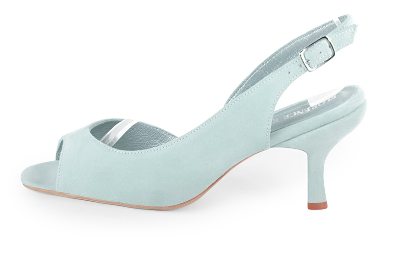 French elegance and refinement for these aquamarine blue slingback dress sandals, 
                available in many subtle leather and colour combinations. This pretty open-toe pump will clear your toes,
without having the drawbacks of an uncomfortable multi-strap sandal.
To be personalized or not, with your choice of materials and colors.  
                Matching clutches for parties, ceremonies and weddings.   
                You can customize these sandals to perfectly match your tastes or needs, and have a unique model.  
                Choice of leathers, colours, knots and heels. 
                Wide range of materials and shades carefully chosen.  
                Rich collection of flat, low, mid and high heels.  
                Small and large shoe sizes - Florence KOOIJMAN